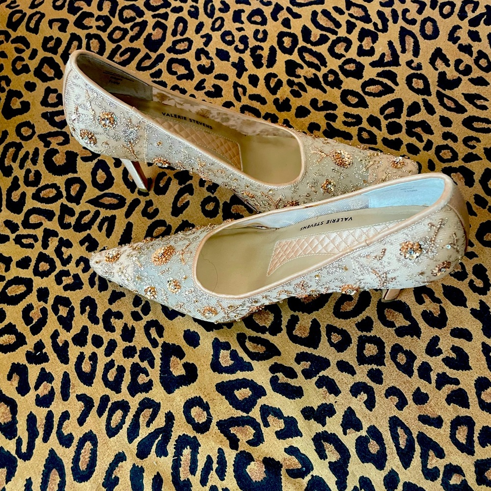 Champagne colored special occasions style mesh shoes.Medium width. Super cute.